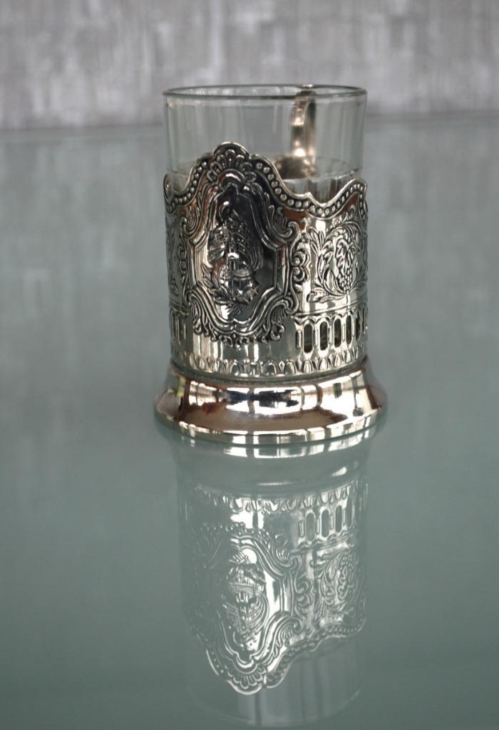 Raket en Satelliet Boven Moskou Theeglas Houder Ruimtevaart, Antiek en Kunst, Curiosa en Brocante, Ophalen of Verzenden