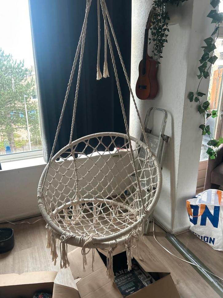 Hangstoel van touw - Bohemian stijl, Huis en Inrichting, Stoelen, Zo goed als nieuw, Eén, Stof, Wit, Ophalen of Verzenden