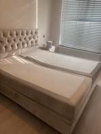 Luxe Boxspring 180x200 - Taupe Velvet Chesterfield, Beige, Tweepersoons, Ophalen of Verzenden, Zo goed als nieuw