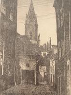 ets Jacobuskerk uit een steeg Den Haag, P. Matthes rond 1930, Antiek en Kunst, Kunst | Etsen en Gravures, Verzenden