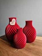 Spiraal vazen set van 3 rood 3D Design vaas, Nieuw, Ophalen of Verzenden, Glas, Minder dan 50 cm