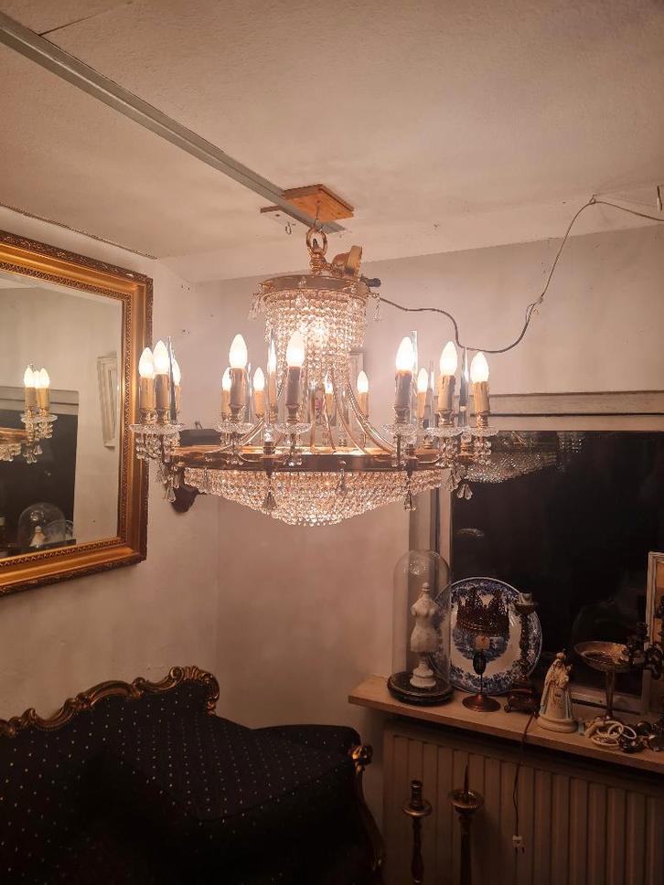 Oude kristallen kroonluchter Boheems, Huis en Inrichting, Lampen | Kroonluchters, Zo goed als nieuw, Glas, Metaal, Ophalen