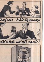 Retro reclame 1950 Honig Koog aan de Zaan echte kippensoep, Verzamelen, Retro, Ophalen of Verzenden