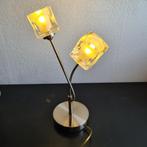 Modern staand lampje, rvs, met 2 matglazen kapjes, Gebruikt, Ophalen of Verzenden, Glas, Modern