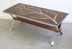 Vintage salontafel Fat Lave tegeltafel keramiek chroom hout, Ophalen, Minder dan 50 cm, Gebruikt, 100 tot 150 cm