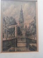 Amsterdam, Gravure van Groenburgburgwal in wit lijstje, Antiek en Kunst, Kunst | Etsen en Gravures, Ophalen