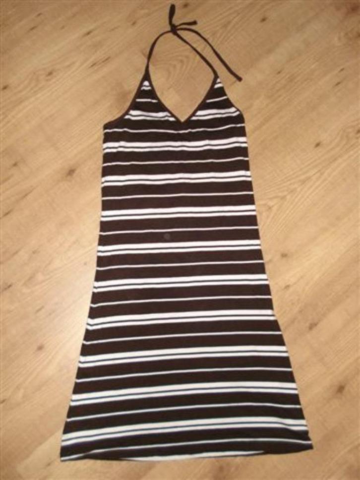 C&A zomerjurk met haltertop. Maat 36-38 bruin gestreept., Kleding | Dames, Jurken, Nieuw, Maat 36 (S), Bruin, Knielengte, Ophalen of Verzenden