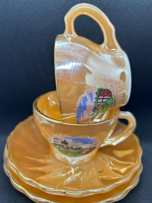 Anchor Hocking Peach Lustre Suburbia Demitasse Kop & Schotel, Antiek en Kunst, Antiek | Servies los, Verzenden