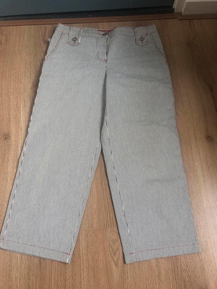 Mandarin&mint gestreepte aparte broek 3 zwart wit rood, Kleding | Dames, Broeken en Pantalons, Zo goed als nieuw, Maat 42/44 (L)