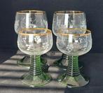 Kristallen roemer wijnglazen groene trompetvoet gouden rand, Antiek en Kunst, Ophalen of Verzenden