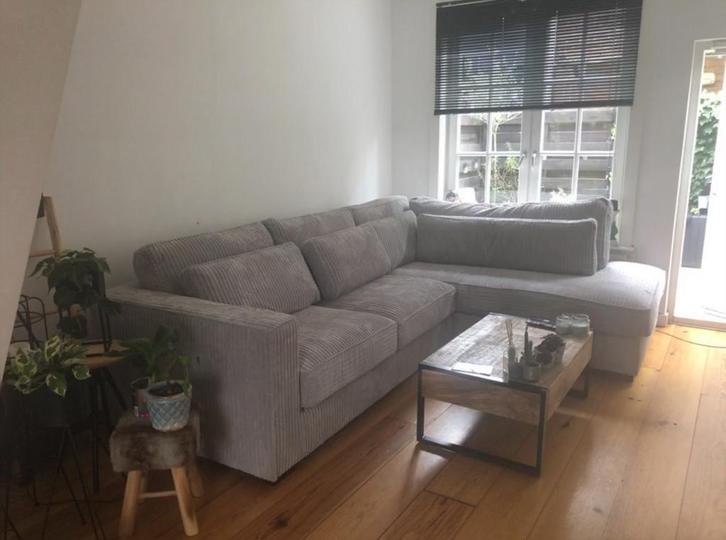 Hoekbank Grijs Bank Almere Ottomaan 2.5 zits, Huis en Inrichting, Banken | Complete zithoeken, Zo goed als nieuw, Stof, Ophalen