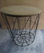 bijzettafel - metalen mand met houten blad 35 cm hoog, Minder dan 45 cm, Minder dan 55 cm, Gebruikt, Metaal of Aluminium