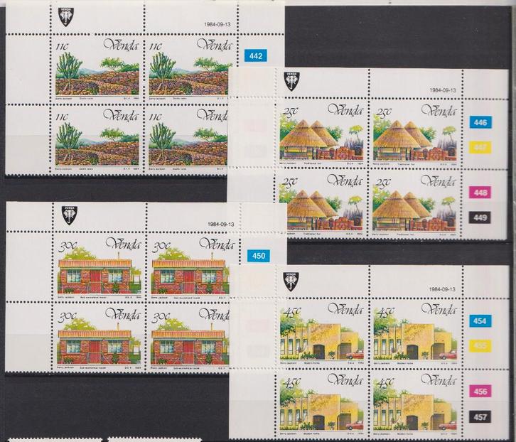 Venda (Z-Afrika) 84 Ruïne Hut en Woningen in blok van 4 TAB, Postzegels en Munten, Postzegels | Thematische zegels, Postfris, Plaats of Gebouw