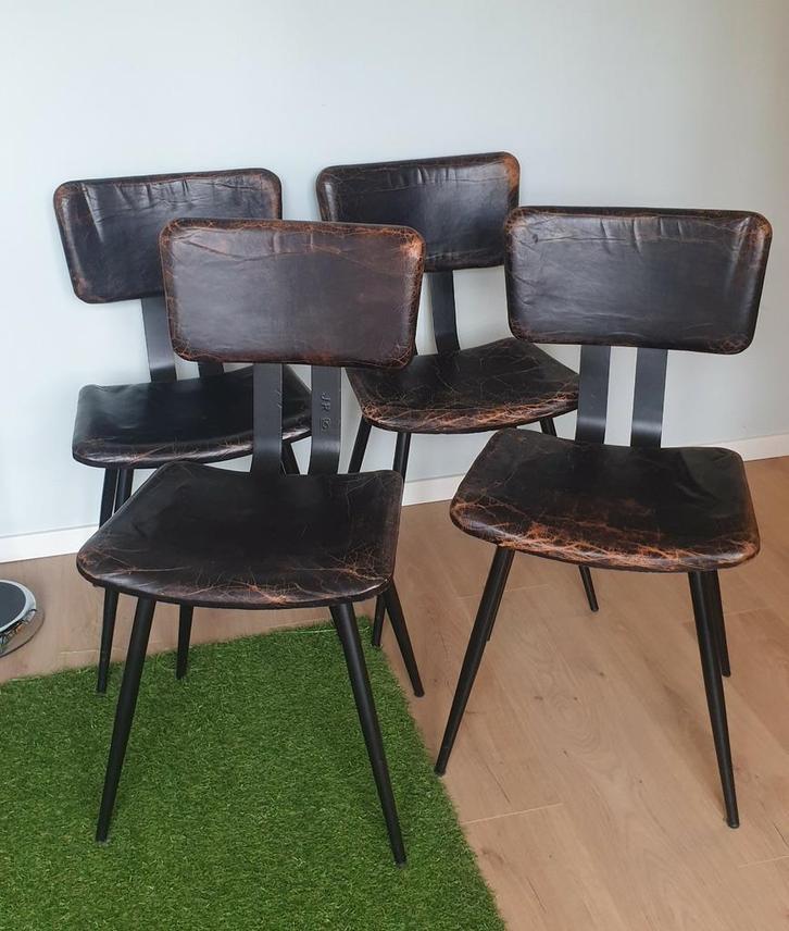 4 leuke bruine stoeltjes met stalen frame, Huis en Inrichting, Stoelen, Gebruikt, Vier, Kunststof, Metaal, Bruin, Ophalen