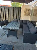 Loungeset met eettafel en stoelen zwart / antraciet, Ophalen, Bank, 6 zitplaatsen, Zo goed als nieuw