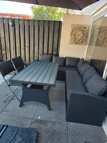 Loungeset met eettafel en stoelen zwart / antraciet  beschikbaar voor biedingen