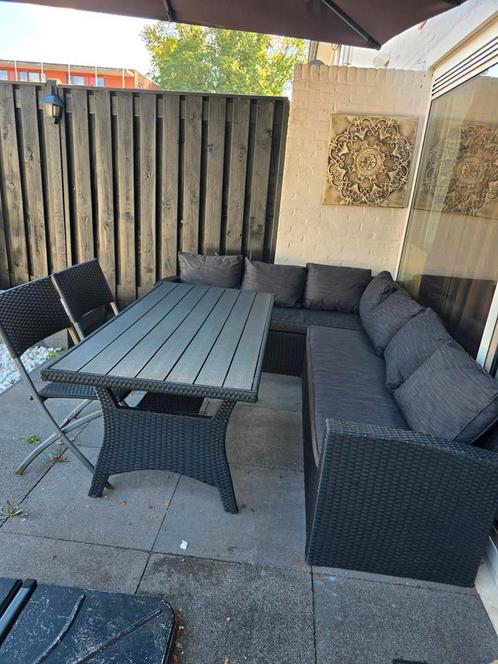 Loungeset met eettafel en stoelen zwart / antraciet, Tuin en Terras, Tuinsets en Loungesets, Zo goed als nieuw, Loungeset, Wicker