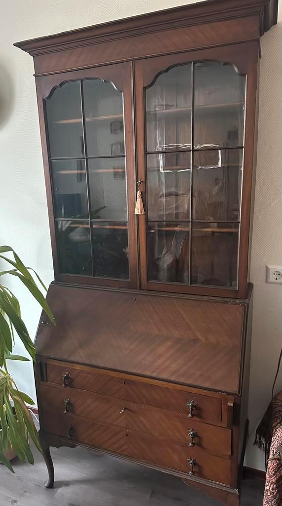 Secretaire vitrine kast (antiek), Huis en Inrichting, Kasten | Secretaires, Gebruikt, Ophalen