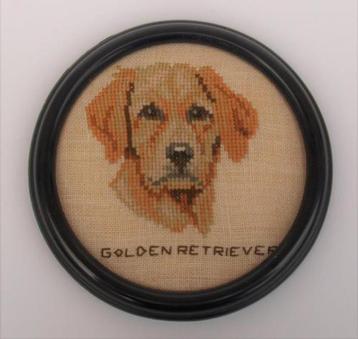 Borduurwerk - Golden Retriever - in zwarte lijst beschikbaar voor biedingen