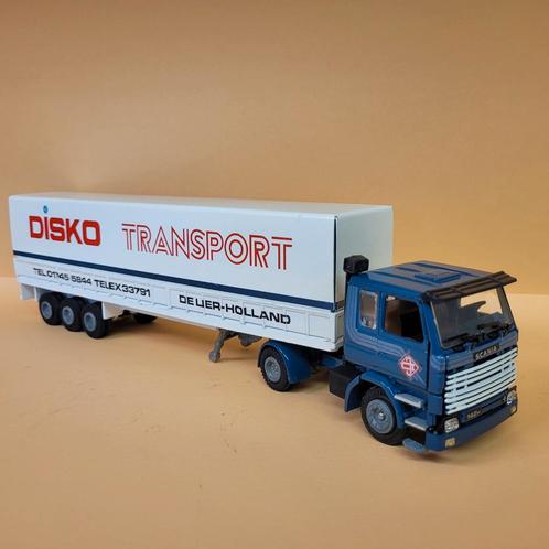 Scania 142h Disko transport Tekno, Hobby en Vrije tijd, Modelauto's | 1:50, Zo goed als nieuw, Bus of Vrachtwagen, Lion Toys, Ophalen of Verzenden