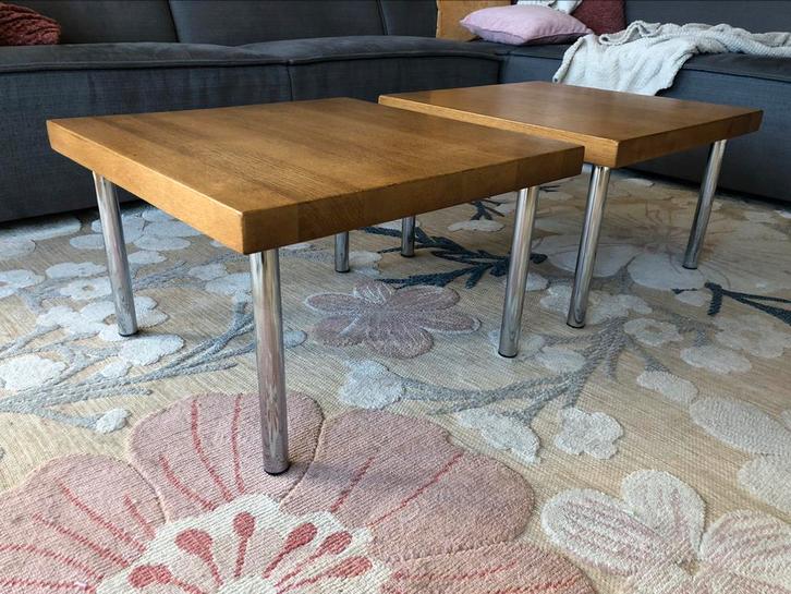 Set vintage salontafels / bijzettafels | hout met chroom, Huis en Inrichting, Tafels | Salontafels, Zo goed als nieuw, Minder dan 50 cm