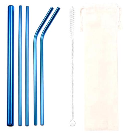 NIEUW! Set Van 5 RVS Rietjes Blauw >Snelle Verzending!<, Huis en Inrichting, Keuken | Bestek, Nieuw, Bestekset, Rvs of Chroom