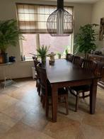 Houten eetkamertafel met 6 stoelen, Huis en Inrichting, Tafels | Eettafels, Ophalen, Gebruikt, 50 tot 100 cm, Vijf personen of meer