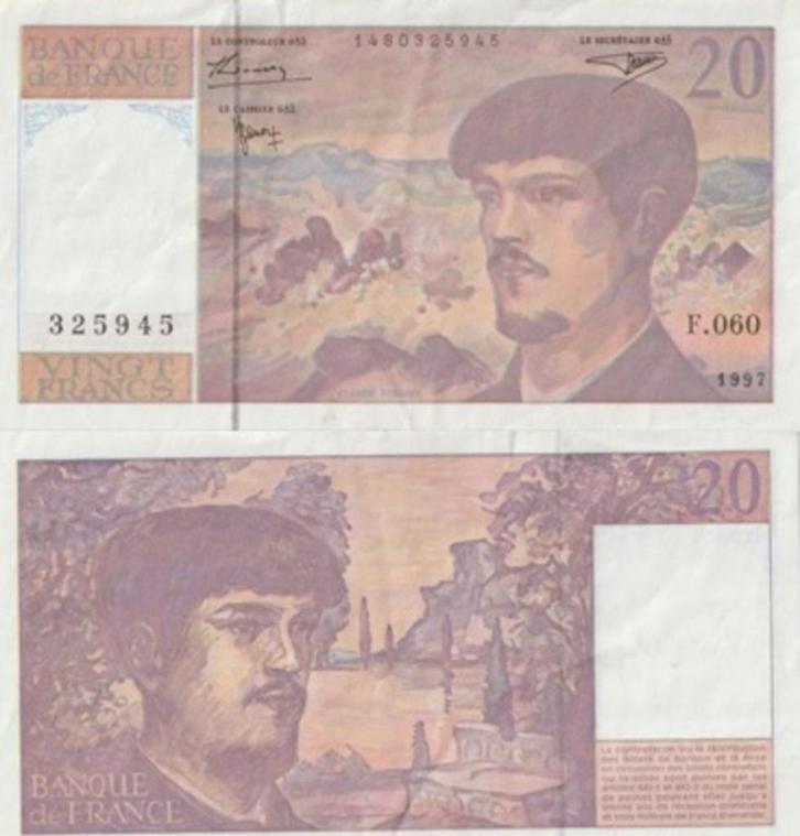 FRANKRIJK 1997 20 francs #151i XF, Postzegels en Munten, Bankbiljetten | Europa | Niet-Eurobiljetten, Los biljet, Frankrijk, Verzenden