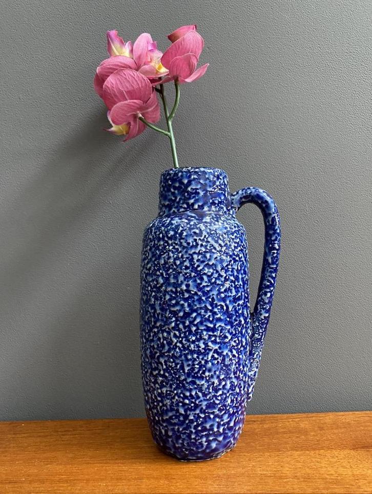 60 jaren D69 SCHEURICH smalle oor vaas met blauw wit LAVA, Huis en Inrichting, Woonaccessoires | Vazen, Gebruikt, Blauw, Minder dan 50 cm