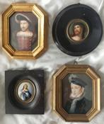 Vier 19e eeuwse miniatuur schilderijen, Antiek en Kunst, Ophalen of Verzenden