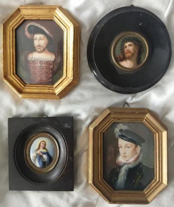Vier 19e eeuwse miniatuur schilderijen  beschikbaar voor biedingen