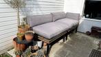 Houten hoekbank buiten: 2 delen met (palletbank) kussens!, Tuin en Terras, Tuinsets en Loungesets, Ophalen, 4 zitplaatsen, Gebruikt