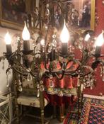 Kroonluchter kristal - metaal blaadjes kandelaar zwart brons, Huis en Inrichting, Lampen | Kroonluchters, Ophalen of Verzenden