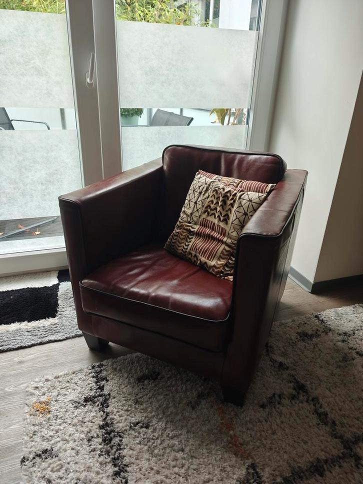 Rode leren fauteuil, Huis en Inrichting, Fauteuils, Gebruikt, Leer, Ophalen