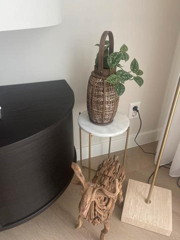 2x Gouden bijzettafel met marmerblad