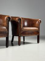 Set van 2 schapenleren clubchairs fauteuils, Ophalen, Gebruikt, 75 tot 100 cm