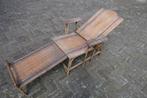 Antieke Franse rotan ligstoel chaise longue ca. 1920–1940, Tuin en Terras, Ophalen, Gebruikt, Rotan, Verstelbaar