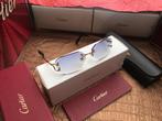Cartier zonnebril Piccadilly goud blauwe glazen diamant, Zonnebril, Blauw, Nieuw, Ophalen