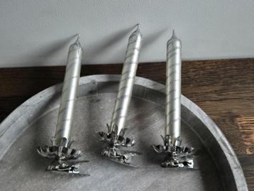 3 vintage kaarsjes op knijper zilver beschikbaar voor biedingen