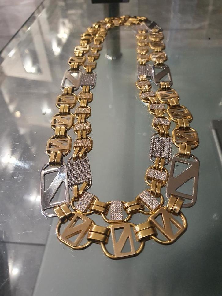 Platte magnum schakels zwaar 18k goud, Sieraden, Tassen en Uiterlijk, Kettingen, Zo goed als nieuw, Goud, Goud, Met edelsteen