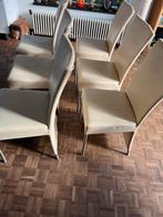 6 Stuks Eetkamerstoelen eetkamer stoelen- Crème & metaal, Huis en Inrichting, Stoelen, Ophalen, Wit, Leer, Zo goed als nieuw