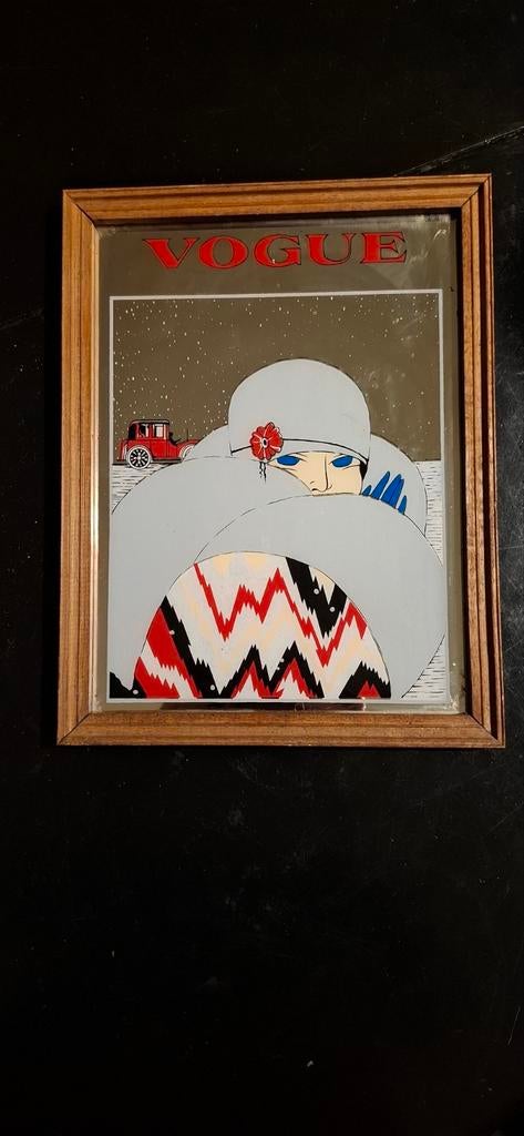 Vintage Vogue Spiegel met Houten Frame, Huis en Inrichting, Woonaccessoires | Spiegels, Ophalen, Minder dan 50 cm, Gebruikt, Minder dan 100 cm