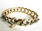 Antieke schakel armband met turquoise, Verzenden, Overige materialen, Armband, Verguld