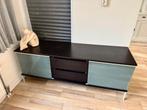 tv meubel donkerbruin / glas, Huis en Inrichting, Kasten | Televisiemeubels, Ophalen, 150 tot 200 cm, Grenenhout, Zo goed als nieuw