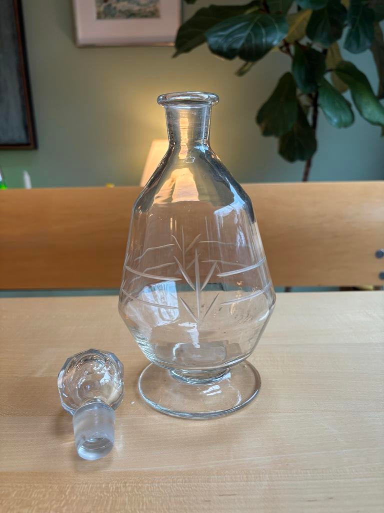 Kristallen Karaf met Stop - Gegraveerd, Antiek en Kunst, Antiek | Glas en Kristal, Ophalen of Verzenden