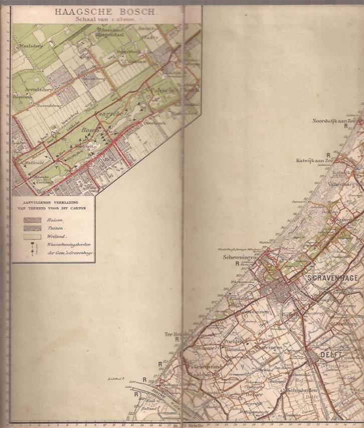 Kaart 's-Gravenhage. Atlas ANWB Blad 16. 1910, Antiek en Kunst, Kunst | Etsen en Gravures, Ophalen of Verzenden
