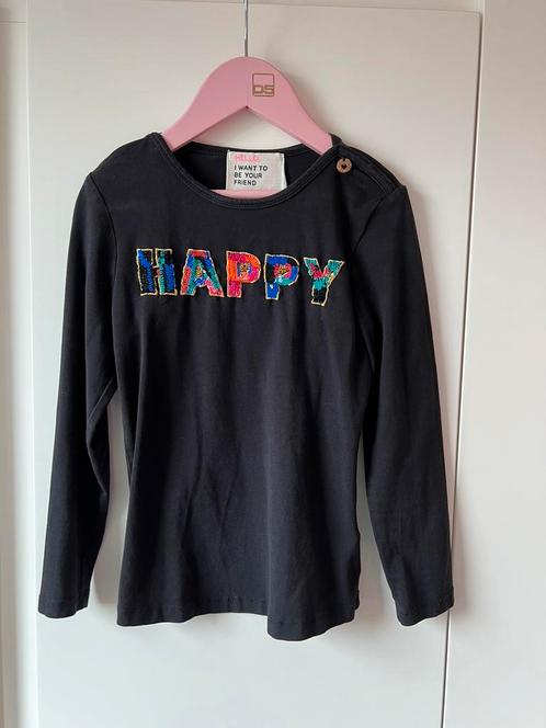 Mim-pi zwarte longsleeve HAPPY maat 122, Kinderen en Baby's, Kinderkleding | Maat 122, Zo goed als nieuw, Meisje, Shirt of Longsleeve