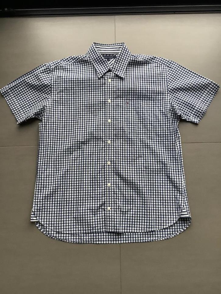 Tommy Hilfiger Hemd korte mouw geruit XL, Kleding | Heren, Overhemden, Zo goed als nieuw, Halswijdte 43/44 (XL), Blauw, Ophalen of Verzenden