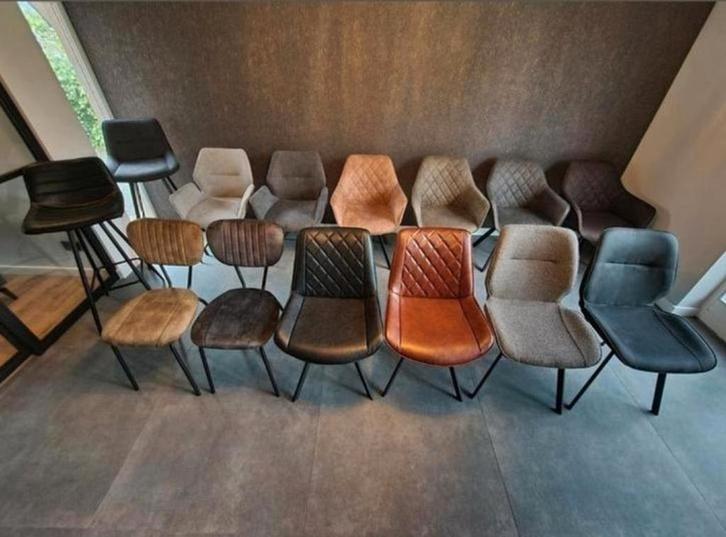 Tot wel 58% korting! Nieuwe eetkamerstoelen en krukken, Huis en Inrichting, Stoelen, Nieuw, Vijf, Zes of meer stoelen, Leer, Metaal