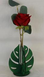 Lasergesneden mini vaasje Monstera met Roos, Verzenden, Nieuw, Glas, Minder dan 50 cm